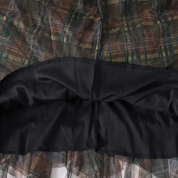 Coffee Mesh Frilly Plaid Pattern Grunge Skirt - Picture 3 of 4